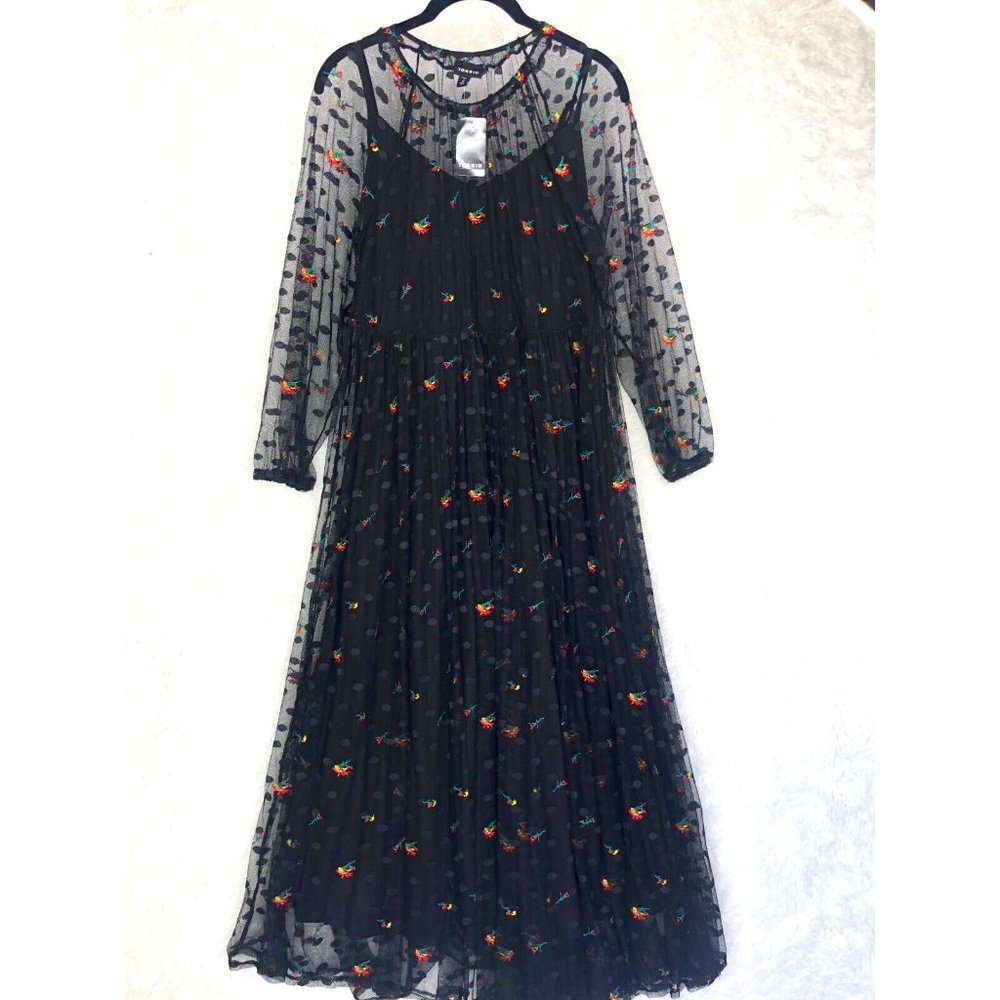 torrid Black Sheer Midi Dress with Colorful Floral Embroidery - Picture 3 of 16